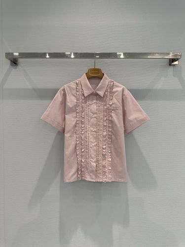 ロゴ入り コットン 半袖シャツ ミュウミュウ シャツ コピー ピンク