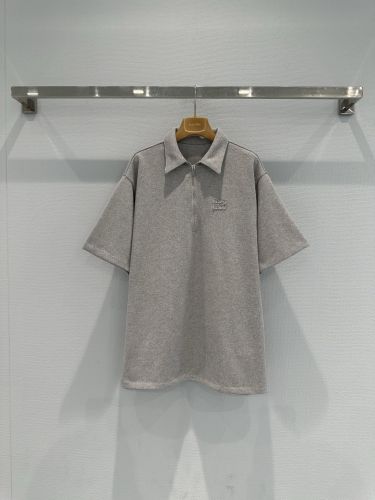 ハーフジップ コットンブレンド ポロシャツ ミュウミュウ Tシャツ コピー グレー