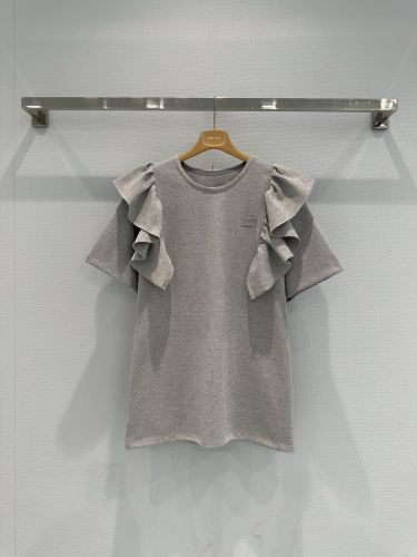 フェンミン ラッフルフリル 半袖Tシャツ ミュウミュウ Tシャツ コピー グレー