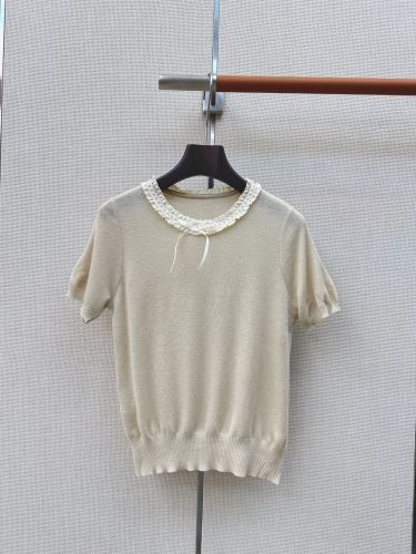 可愛い レース＆リボン ニットトップ ミュウミュウ ニット コピー アイボリー