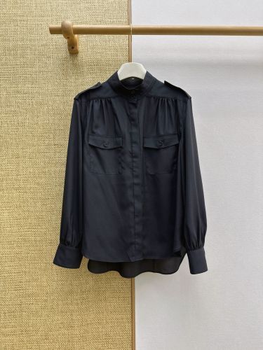 エポーレット付 バンドカラー ブラウス クロエ シャツ コピー ブラック