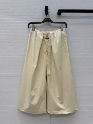 ロエベ パンツ 偽物 ベルト付き ワイドキュロットパンツ アイボリー