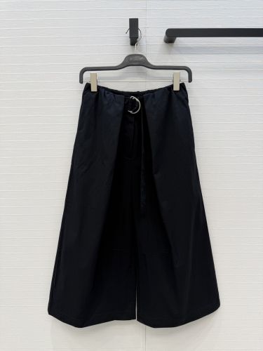 ロエベ パンツ 偽物 ベルト付き ワイドキュロットパンツ ブラック