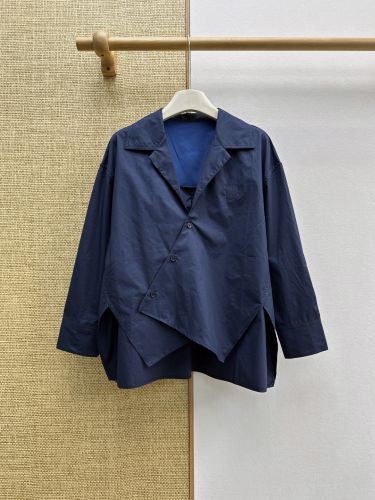 アシンメトリー バイカラー オーバーサイズシャツ ロエベ シャツ 偽物 ネイビー