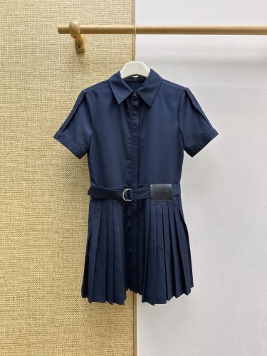 ショートスリーブ プリーツ シャツドレス ロエベ ワンピース 偽物 ネイビー