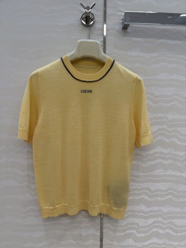 シンプル ウール 半袖ニット ロエベ ニット 偽物 合わせやすい イエロー