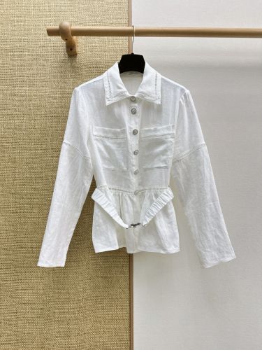 洗練された ベルト付き リネンシャツ シャネル シャツ コピー ホワイト