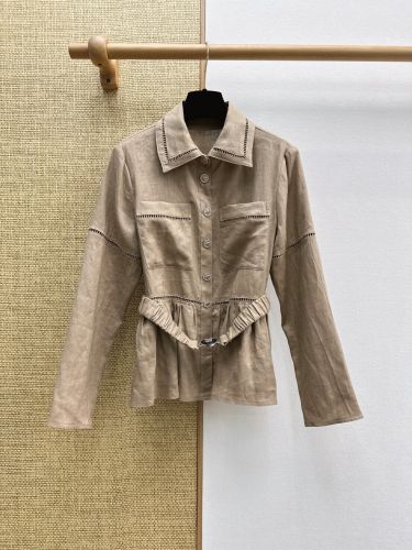 洗練された ベルト付き リネンシャツ シャネル シャツ コピー ベージュ