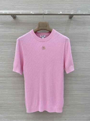 定番 リブ編み 半袖ニット シャネル ニット コピー クルーネック ピンク