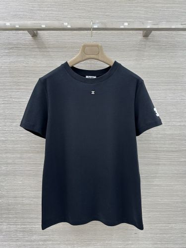 シンプル コットン 半袖Tシャツ シャネル Tシャツ コピー クルーネック ブラック