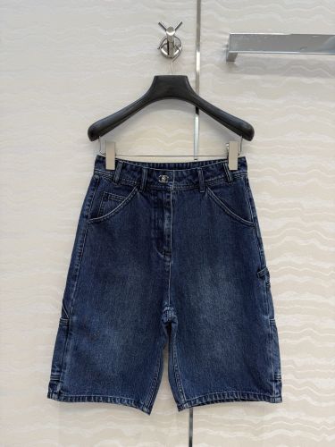 ロゴボタン デニム バミューダパンツ シャネル パンツ コピー ブルー