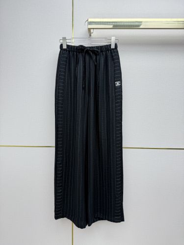 ピンストライプ ドローストリング ロングパンツ シャネル パンツ コピー ブラック