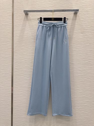 ハートロゴ刺繍 テンセルブレンド ロングパンツ シャネル パンツ コピー ブルー