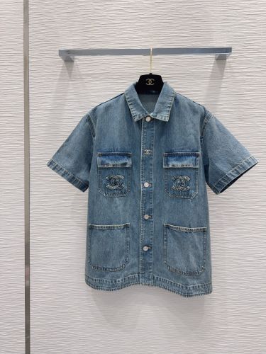 CCロゴ デニム ショートスリーブシャツ シャネル シャツ コピー レディース