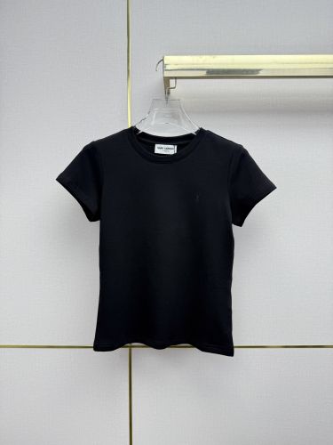 シンプル YSLロゴ 半袖Tシャツ イヴ・サンローラン Tシャツ コピー ブラック