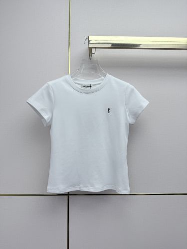 シンプル YSLロゴ 半袖Tシャツ イヴ・サンローラン Tシャツ コピー ホワイト