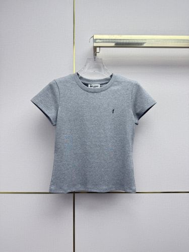 シンプル YSLロゴ 半袖Tシャツ イヴ・サンローラン Tシャツ コピー グレー