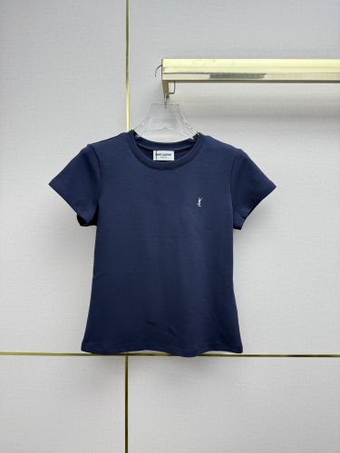 シンプル YSLロゴ 半袖Tシャツ イヴ・サンローラン Tシャツ コピー ネイビー