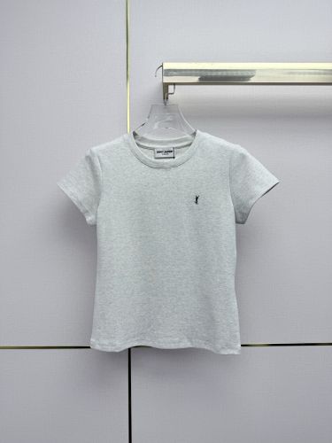 シンプル YSLロゴ 半袖Tシャツ イヴ・サンローラン Tシャツ コピー ライトグレー