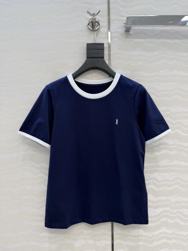 おしゃれ 配色 リンガーTシャツ イヴ・サンローラン Tシャツ コピー ネイビー