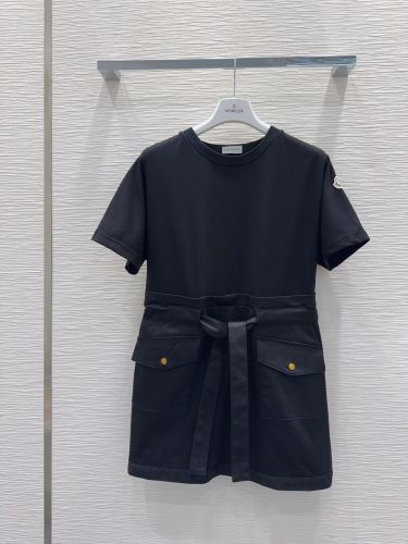 異素材 切り替え 半袖ワンピース モンクレール ワンピース 偽物 ブラック