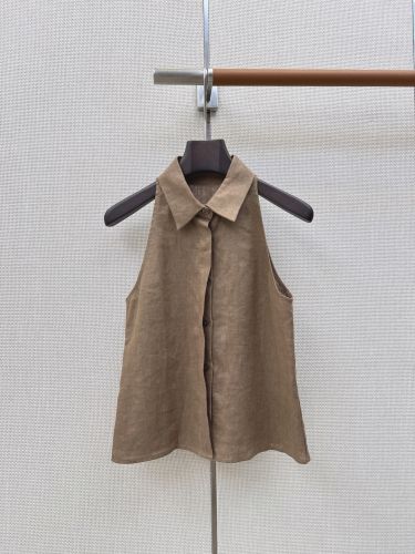 リネン ノースリーブ ブラウス ラルフローレン シャツ 偽物 ブラウン