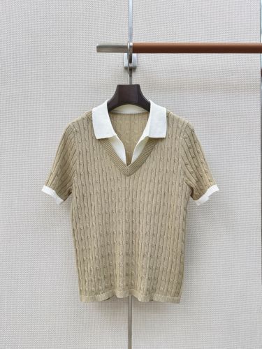 ケーブル編み レイヤード風 ニットポロ ラルフローレン ニット 偽物 ベージュ