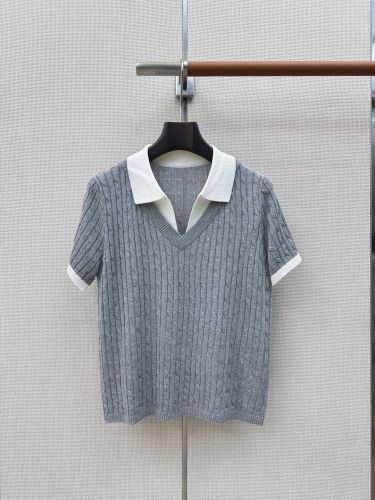 ケーブル編み レイヤード風 ニットポロ ラルフローレン ニット 偽物 グレー
