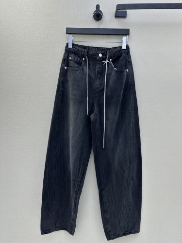 ドローストリング バレルレッグ デニムパンツ アレキサンダーワング ジーンズ 偽物 ブラック