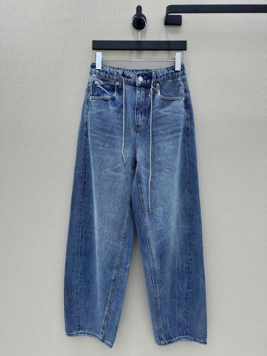 ドローストリング バレルレッグ デニムパンツ アレキサンダーワング ジーンズ 偽物 ブルー