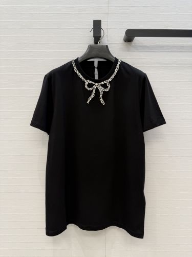 ビジュー装飾 コットン 半袖Tシャツ ヴァレンティノ Tシャツ 偽物 ブラック