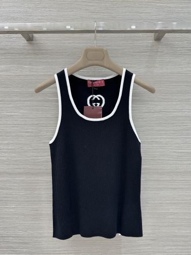 シンプル 配色 ノースリーブニットトップス グッチ ニット 偽物 ブラック