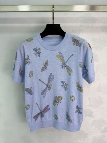ドラゴンプライ＆ビー ウールニット 半袖セーター グッチ ニット 偽物 ブルー