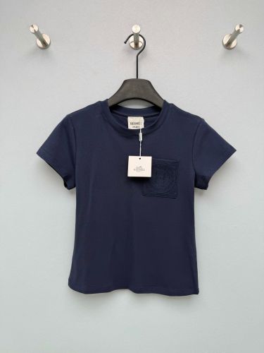 エンブローデッド ポケット 半袖Tシャツ エルメス Tシャツ コピー ネイビー