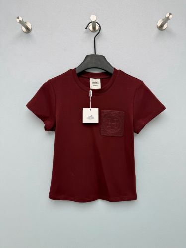 エンブローデッド ポケット 半袖Tシャツ エルメス Tシャツ コピー ボルドー