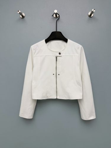 ノーカラー ジップアップ ショートジャケット エルメス ジャケット コピー ホワイト