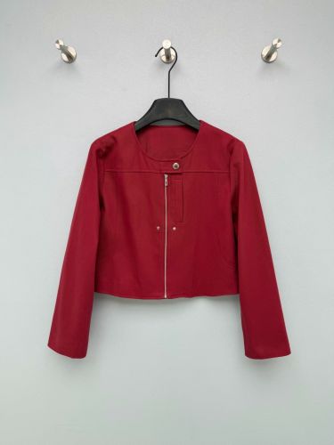 ノーカラー ジップアップ ショートジャケット エルメス ジャケット コピー レッド