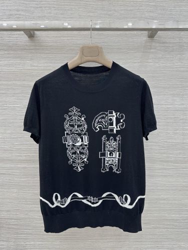 シンプル エレガント 半袖セーター エルメス ニット コピー ブラック