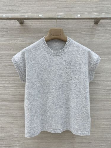 上品 シンプル カシミヤ 半袖ニット エルメス ニット コピー グレー