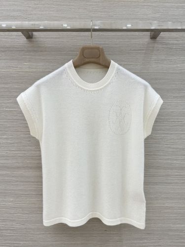 上品 シンプル カシミヤ 半袖ニット エルメス ニット コピー オフホワイト