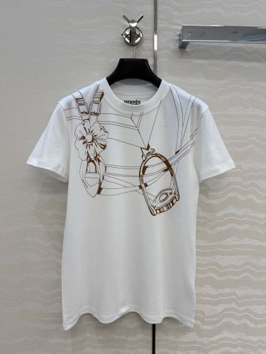 エルメス Tシャツ コピー 馬具プリント コットン クルーネックTシャツ ホワイト