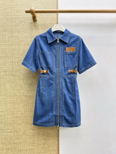 レザーディテール デニム ジップアップ ミニワンピース フェンディ ワンピース 偽物