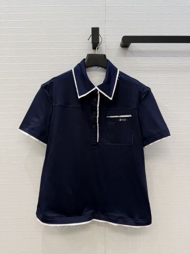 プラダ Tシャツ 偽物 カジュアル 配色 ポロシャツ コットン混 ネイビー