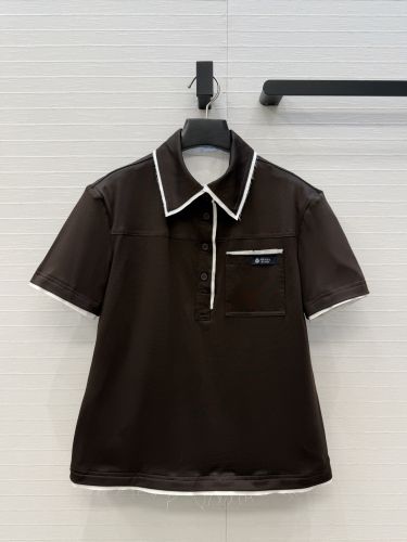 プラダ Tシャツ 偽物 カジュアル 配色 ポロシャツ コットン混 ダークブラウン