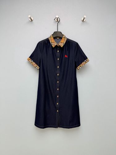 チェックトリム デニム シャツワンピース バーバリー ワンピース コピー