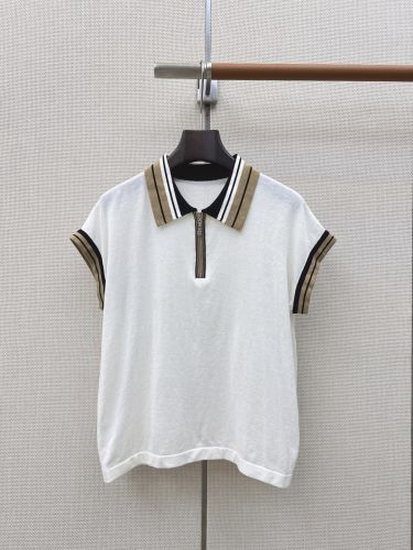 上品 カジュアル ハーフジップ ニットポロ バーバリー ニット コピー ホワイト
