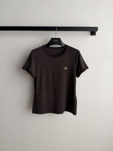 コットンリネン 半袖Tシャツ セリーヌ Tシャツ コピー ダークブラウン