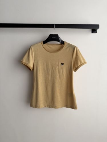 コットンリネン 半袖Tシャツ セリーヌ Tシャツ コピー イエロー