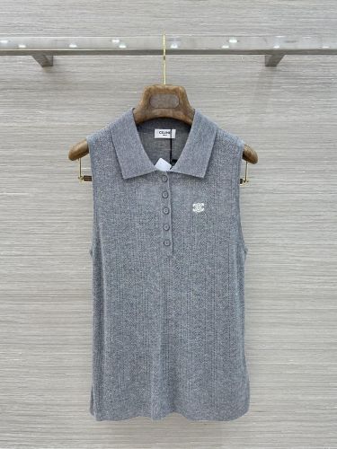 トリオンフ刺繍 ウール ニットポロ セリーヌ ニット コピー グレー
