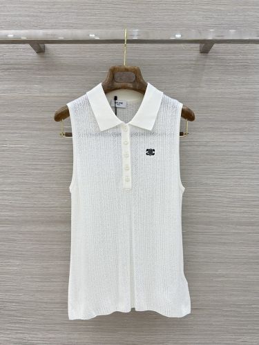 トリオンフ刺繍 ウール ニットポロ セリーヌ ニット コピー ホワイト